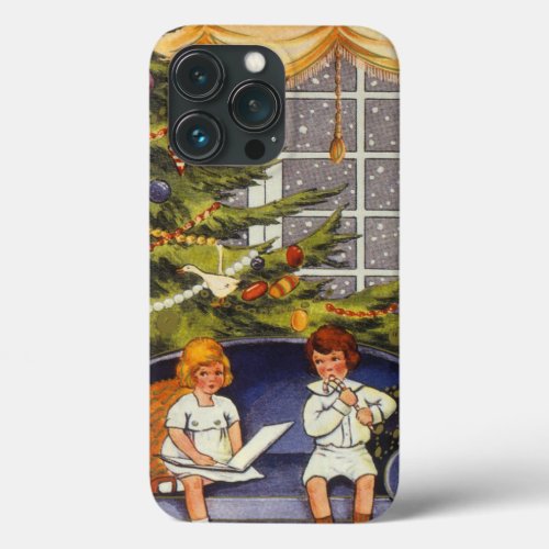 Vintage Christmas Children Sitting on a Couch iPhone 13 Pro Case