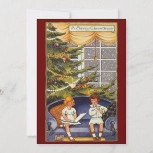 Vintage Christmas, Children Sitting on a Couch Invitation