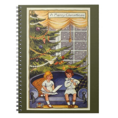 Vintage Christmas Children Sitting on a Couch Notebook