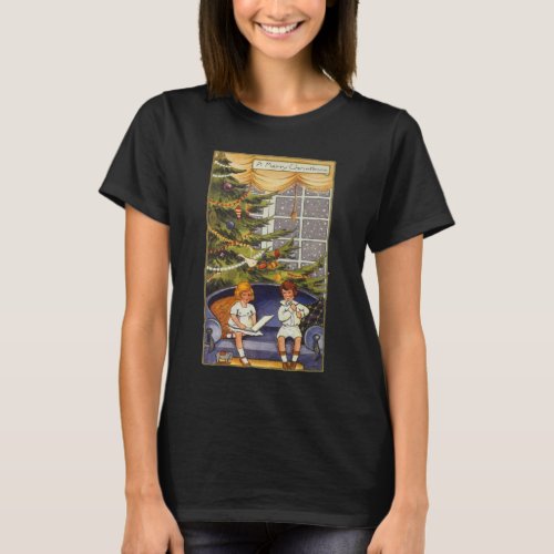 Vintage Christmas Children Sitting on a Couch T_Shirt