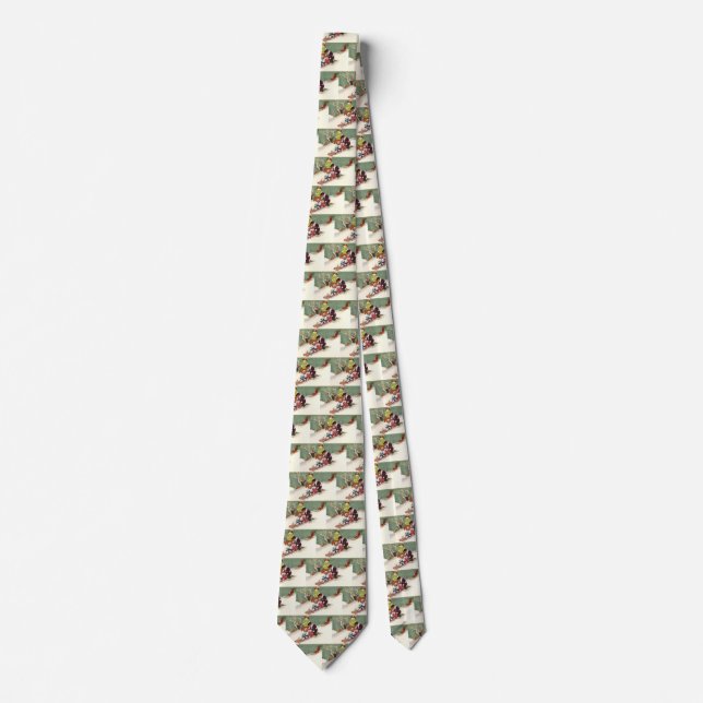 Vintage Christmas, Children Sledding in the Snow Tie (Front)