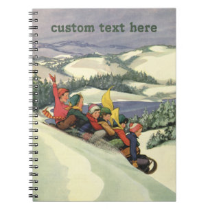 Vintage Christmas, Children Sledding on a Mountain Notebook