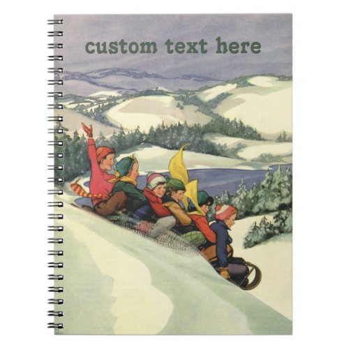 Vintage Christmas Children Sledding on a Mountain Notebook