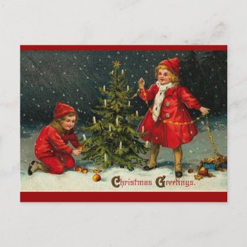 Vintage Christmas Children Snow Postcard by vintagecreations at Zazzle