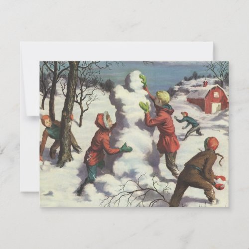 Vintage Christmas Children Snowball Fight Holiday Card