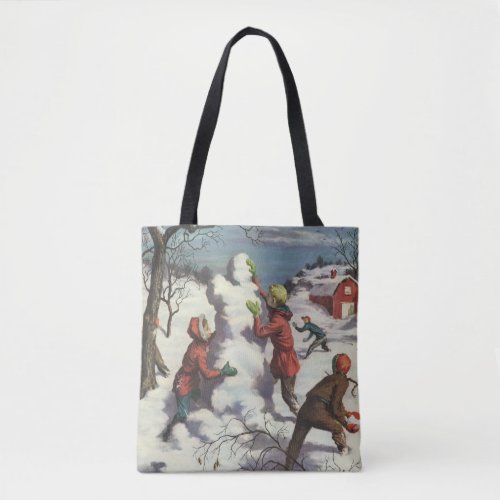 Vintage Christmas Children Snowball Fight Tote Bag