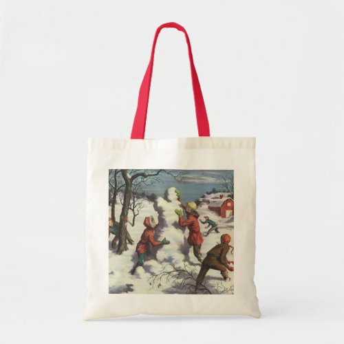 Vintage Christmas Children Snowball Fight Tote Bag