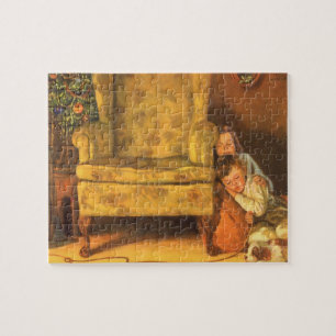 Vintage Christmas Children Waiting for Santa Claus Jigsaw Puzzle