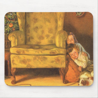 Vintage Christmas Children Waiting for Santa Claus Mouse Pad