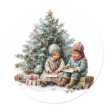 Vintage Christmas Children Watercolor