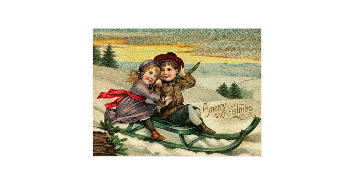 Vintage Christmas - Children Winter Scene Postcard | Zazzle