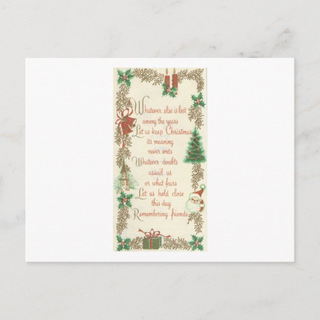 Vintage Christmas Christmas Message Holiday Postcard (Front)