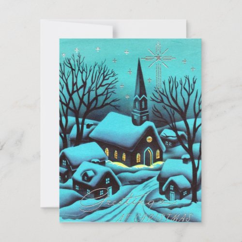 Vintage Christmas Church At Night Holiday Card