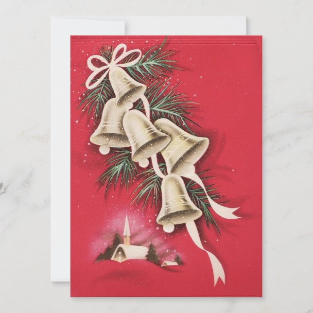 Vintage Christmas Church Bell Holiday Card (Front)