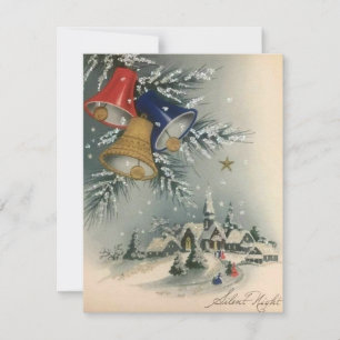 Vintage Christmas Church Bells Winter Holiday Card