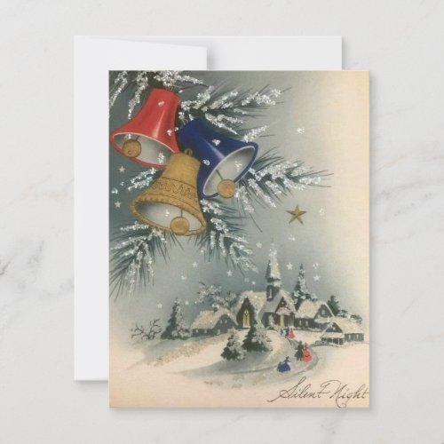 Vintage Christmas Church Bells Winter Holiday Card
