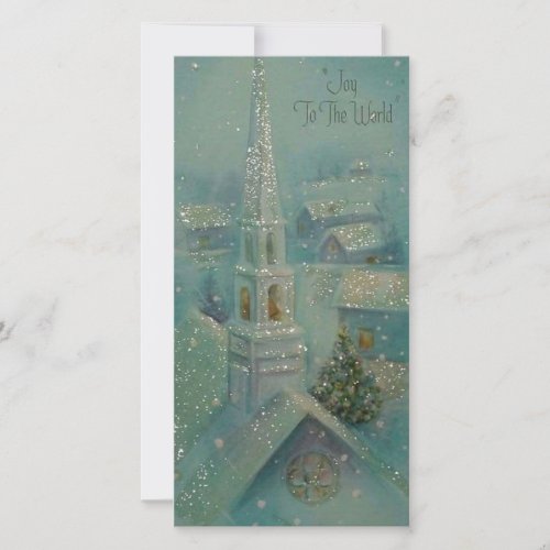 Vintage Christmas Church Glitter Winter  Holiday Card