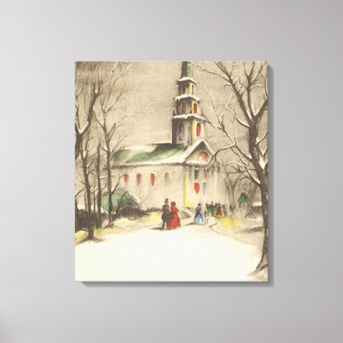 Vintage Christmas Church in Winter Snowscape Canvas Print