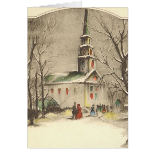 Vintage Christmas, Church in Winter Snowscape Card