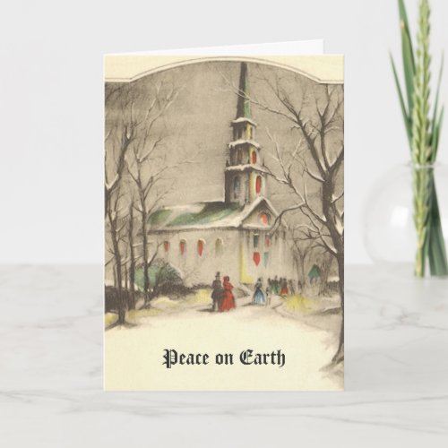 Vintage Christmas Church in Winter Snowscape Holiday Card