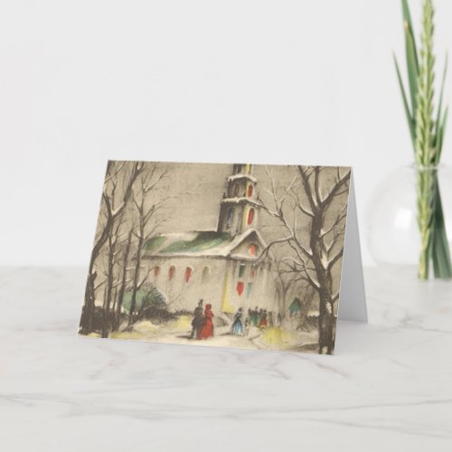 Vintage Christmas Church in Winter Snowscape Holiday Card