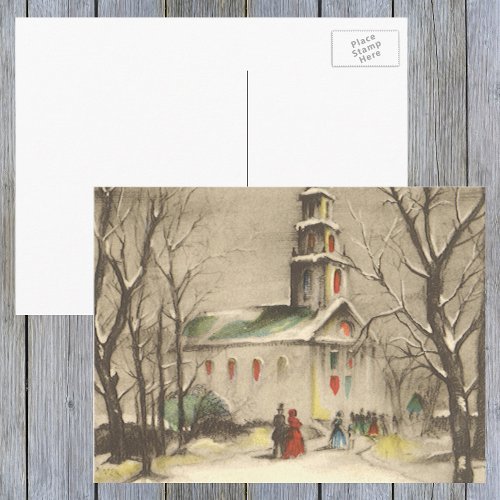 Vintage Christmas Church in Winter Snowscape Holiday Postcard