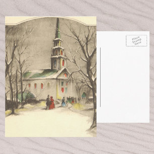 Vintage Christmas, Church in Winter Snowscape Holiday Postcard
