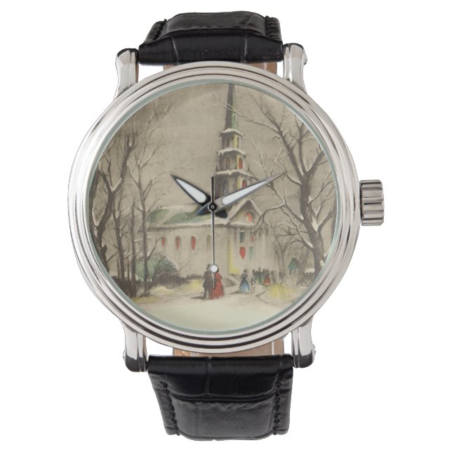 Vintage Christmas, Church in Winter Snowscape Watch (Front)