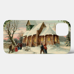 Vintage Christmas Church Parishioners at Dawn iPhone 13 Case