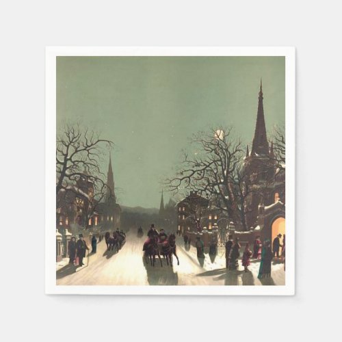 Vintage Christmas Church scene paper napkins