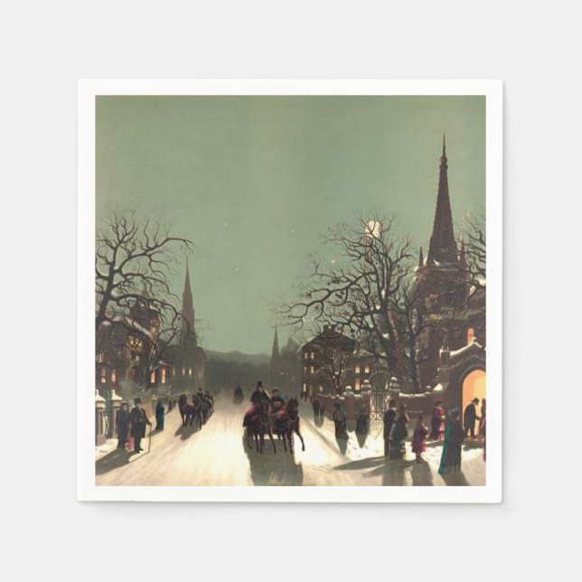 Vintage Christmas Church scene paper napkins (Front)