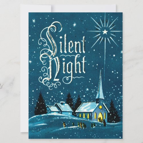 Vintage Christmas Church Silent Night Holiday Card