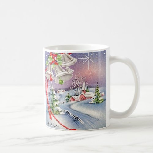 Vintage Christmas Church Silver Bells North Star Coffee Mug