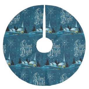 Vintage Christmas Church Snow Silent Night Brushed Polyester Tree Skirt