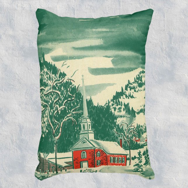 Vintage Christmas Church, Snowscape in Winter Accent Pillow (Creator Uploaded)