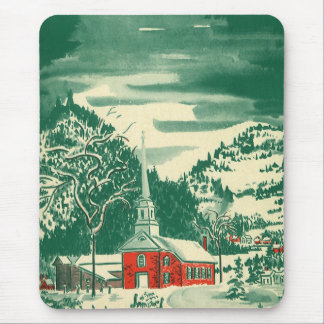 Vintage Christmas Church, Snowscape in Winter Mouse Pad