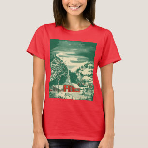 Vintage Christmas Church, Snowscape in Winter T-Shirt