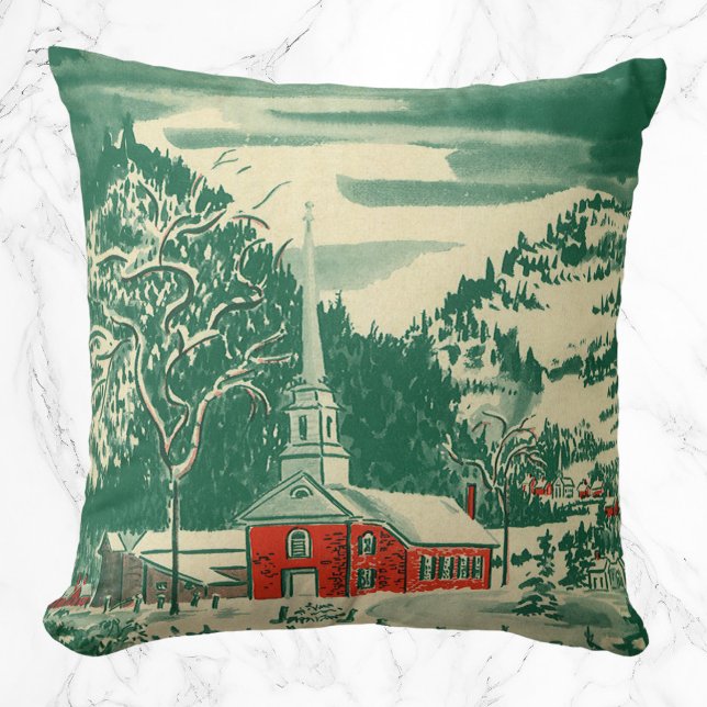 Vintage Christmas Church, Snowscape in Winter Throw Pillow (Creator Uploaded)