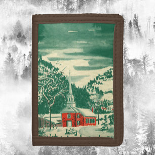 Vintage Christmas Church, Snowscape in Winter Trifold Wallet