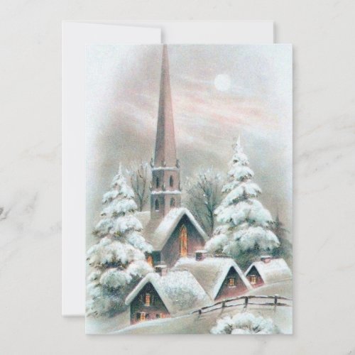Vintage Christmas Church Village Winter Holiday Card