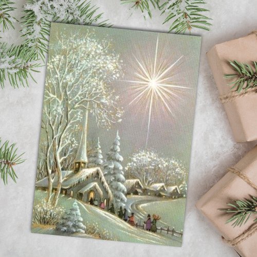 Vintage Christmas Church Winter Holiday Card