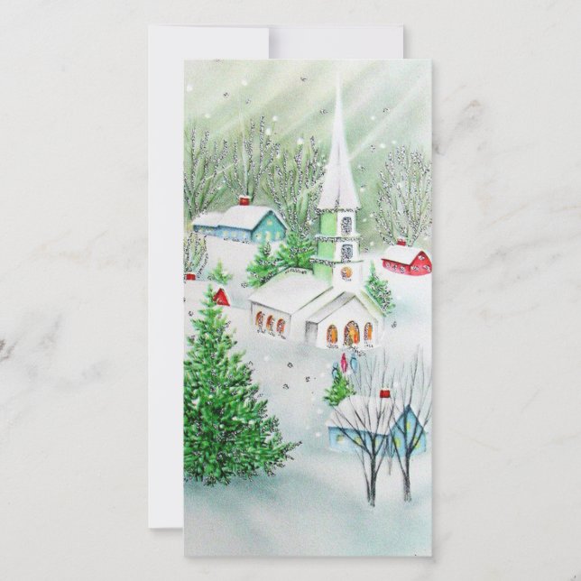 Vintage Christmas Church Winter Scene Holiday Card (Front)