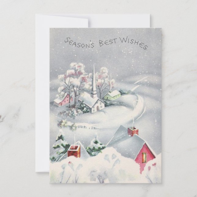 Vintage Christmas Church Winter Scene Holiday Card (Front)