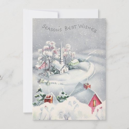 Vintage Christmas Church Winter Scene Holiday Card