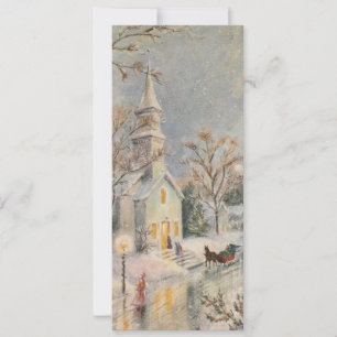 Vintage Christmas Church Winter Scene Holiday Card