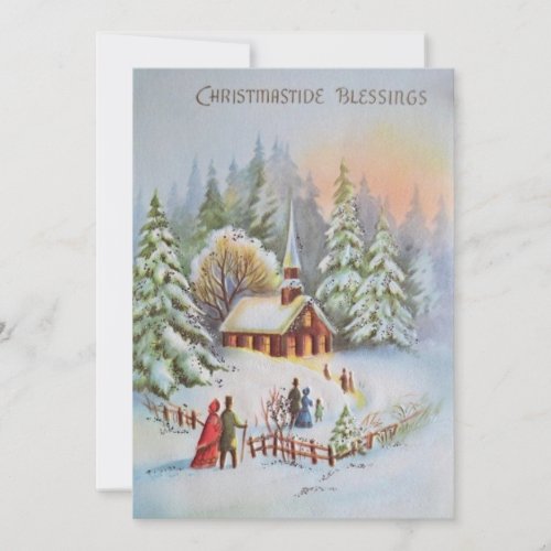Vintage Christmas Church Winter Scene Holiday Card