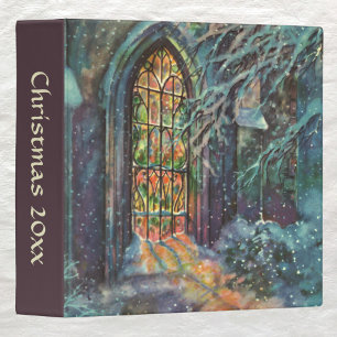 Vintage Christmas Church with Stained Glass Window Binder