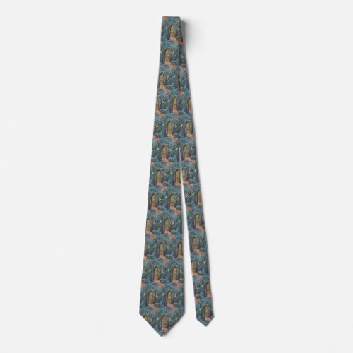 Vintage Christmas Church with Stained Glass Window Tie