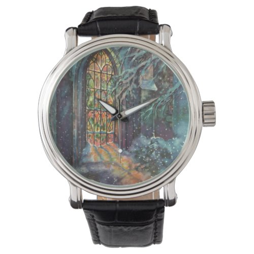 Vintage Christmas Church with Stained Glass Window Watch