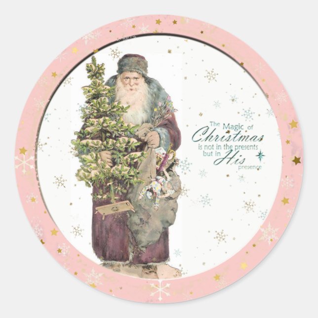 Vintage Christmas Classic Round Sticker (Front)
